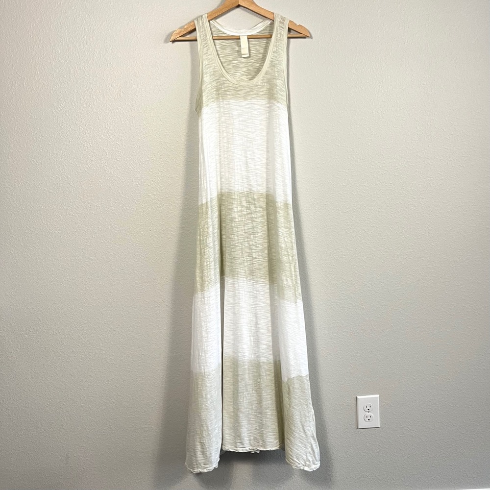 Gilda Midani Womens Striped Hand Dyed Cotton Maxi Dress Tan White Medium Beach